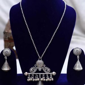 Bell of Elegance: Long German Bell Oxidized Necklace Set