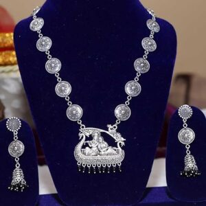 Divine Harmony: Long German Radha Krishna Oxidized Necklace Set