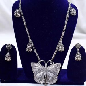 Enchanted Wings: Long German Butterfly Oxidized Necklace Set