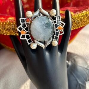 Oxidized Semiprecious Single Stone Ring - Timeless Elegance for Women