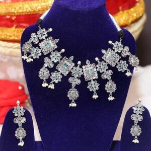 Serenade in Blue German Oxidized Blue and Pearl Semi-Precious Stone Necklace Set
