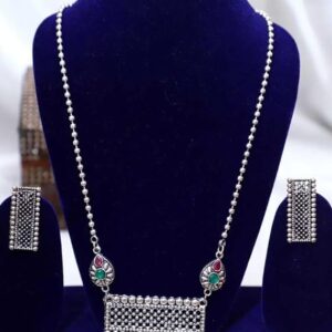 Sleek Elegance: Long German Rectangle Oxidized Necklace Set